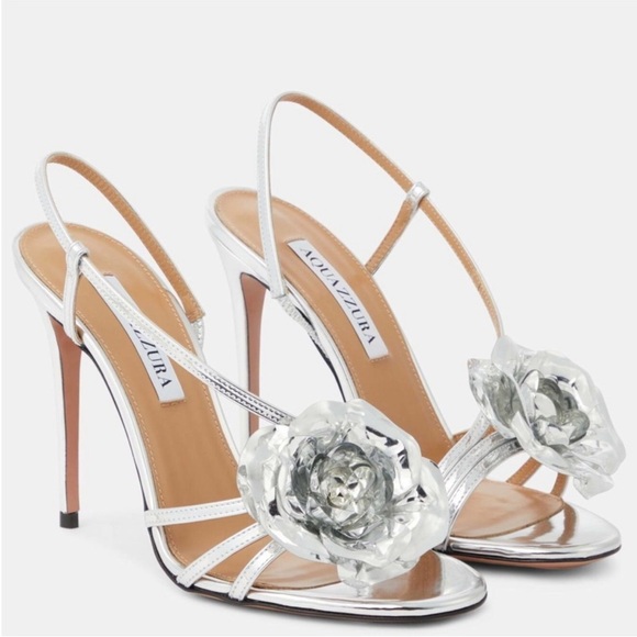 Like new AQUAZZURA Paris Rose 105 crystal-embellished metallic leather sandals - Picture 4 of 13